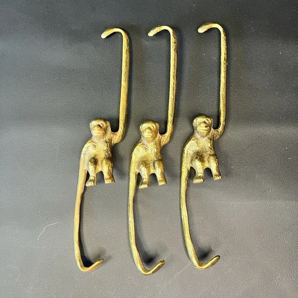 Vintage Brass Monkey Hanging Hook Hanger - Set of 3 - 8